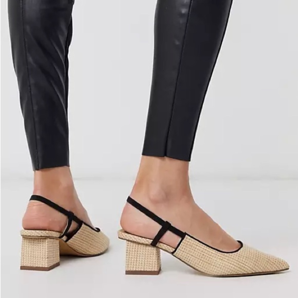 ASOS DESIGN STEELE SLINGBACK BLOCK HEELS IN NATURAL WEAVE